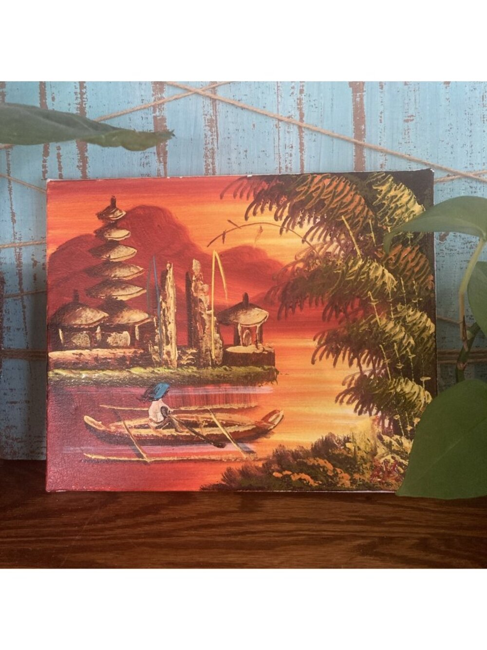 VTG Painting Pura Ulun Danu Bratan Temple Indonesia Bali Tiki Bar Art 8x10”